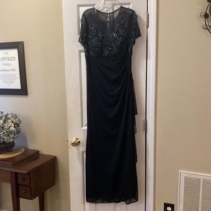 Beaded Round Neck Short Illusion Sleeve Chiffon Gown